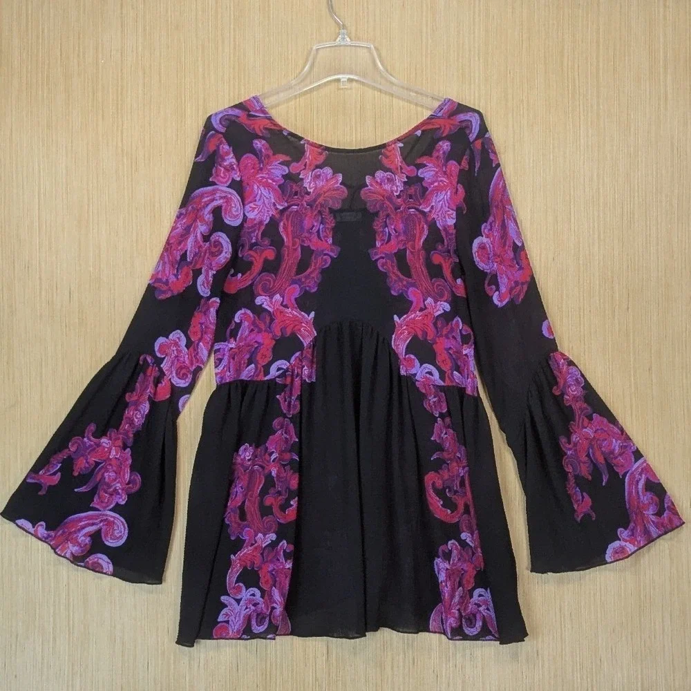 Free People Intimately Dress Womens XS Symphony Mini Babydoll‎ Bell Sleeve Boho